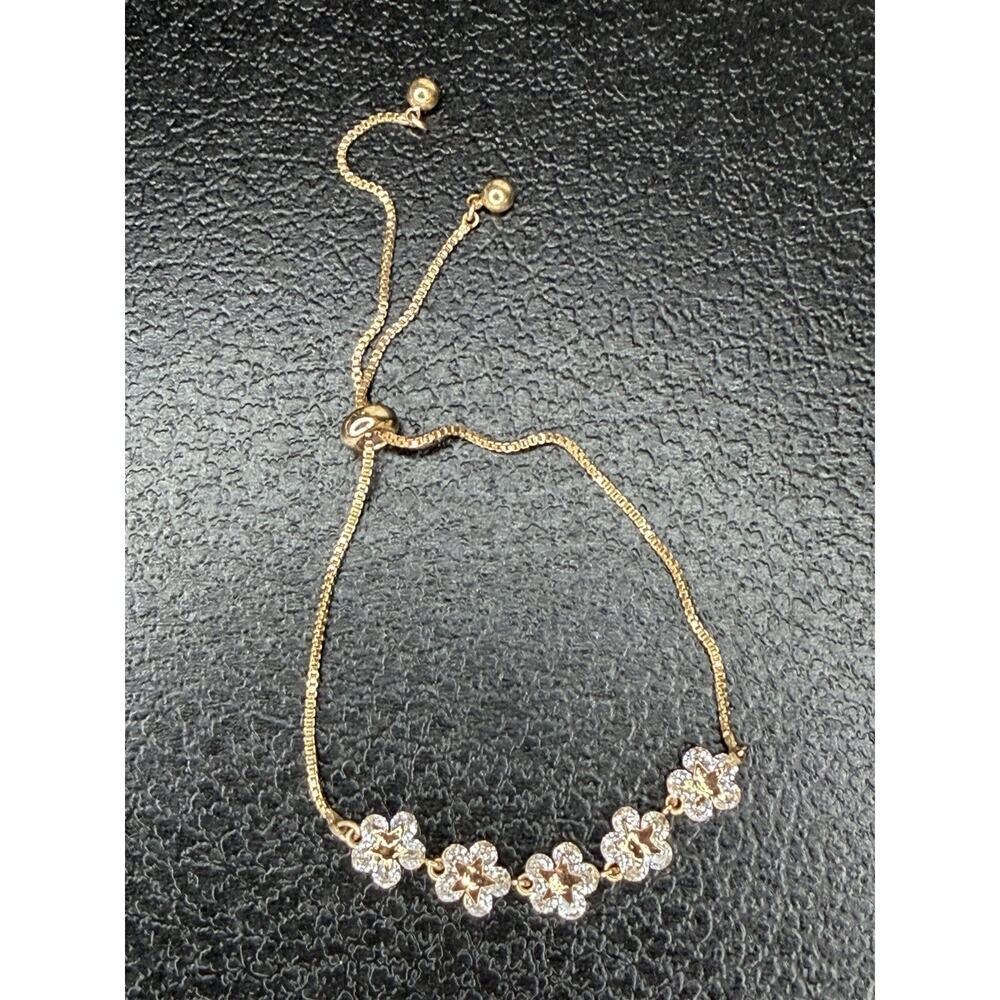 CZ Rhinestone Flower Bracelet Gold Adjustable Women’s Dainty Minimalist